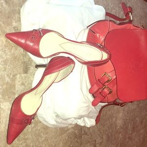 Red Anne Klein Leather Pumps, 3” Heels